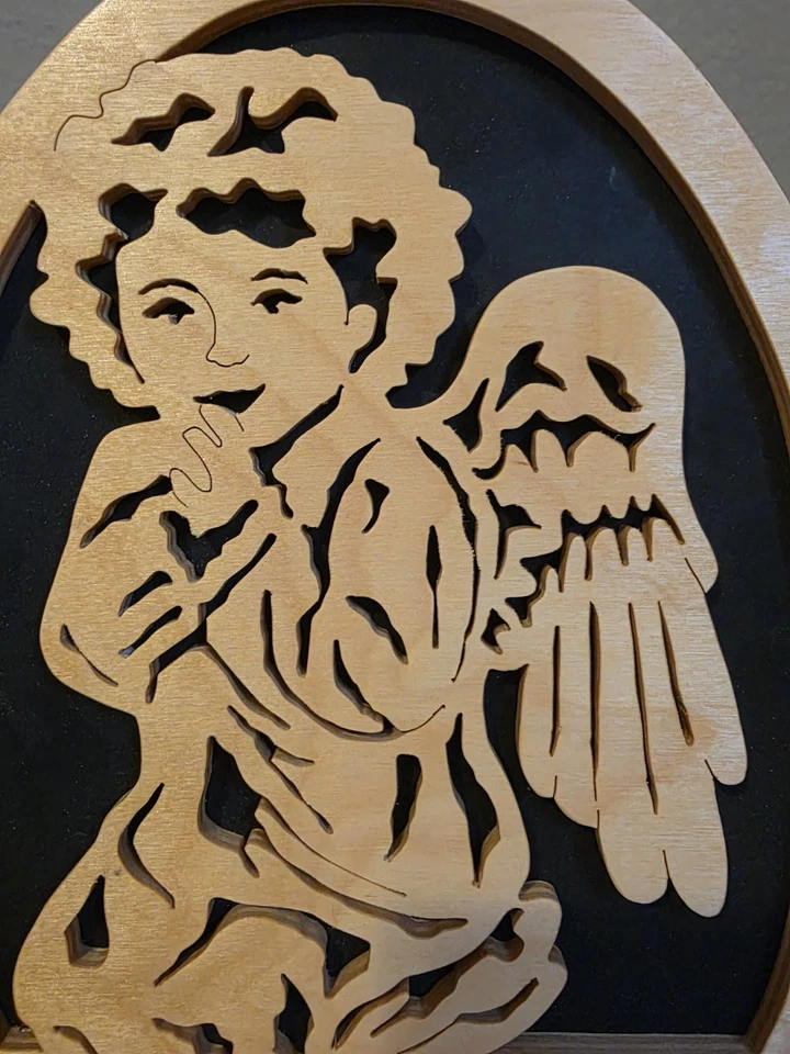 Sierra de pergamino madera recortada ángel con porta llaves lista para hacer manualidades Foto 3 de 4