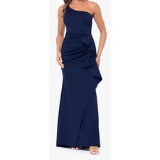 Xscape Evenings Daniella Long One Shoulder Scuba Crepe Ruffle Dress size 6