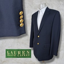 Lauren Ralph Lauren Blazer Jacket Sport Coat Mens 44R Solid Navy Gold Buttons