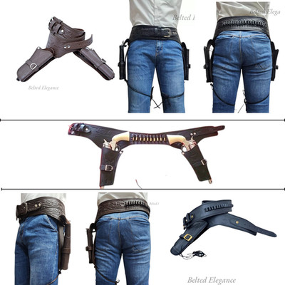 Cowboy Waffenholster geprägtes Echtleder Western Vintage Style Pistolengürtel BE