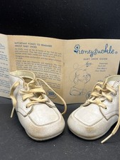 Vintage Honeysuckle Infant Shoe White Leather Size 2 w/ Sears Baby Shoe Guide