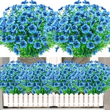 Artificial Outdoor UV Resistant Flowers No Fade Fake Outside 8 Bundles Blue