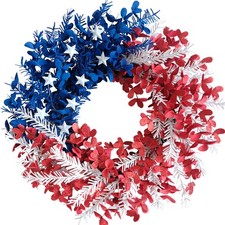 4th of July Wreath 22 inch, Patriotic Wreath for Front Door, Red White Blue L...
