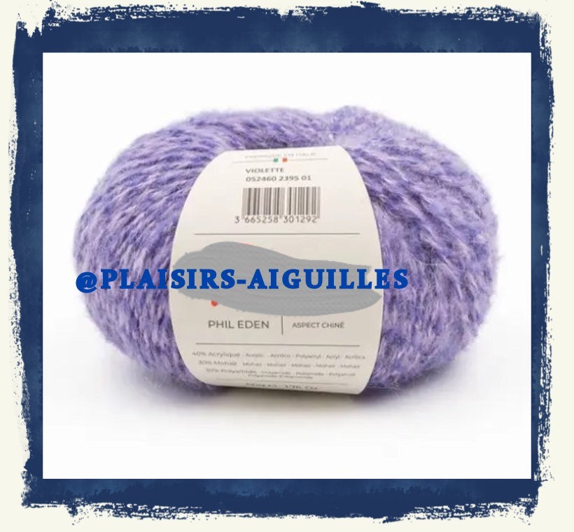 Laine PHIL EDEN Violette : lot de 5 pelotes de tricot neuves