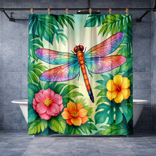 Waterproof Fabric Colorful Dragonfly Floral Shower Curtain 72x72 Polyester Art