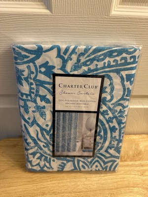 New Charter Club Blue Paisley Polyester Blend 72x72 Shower Curtain 