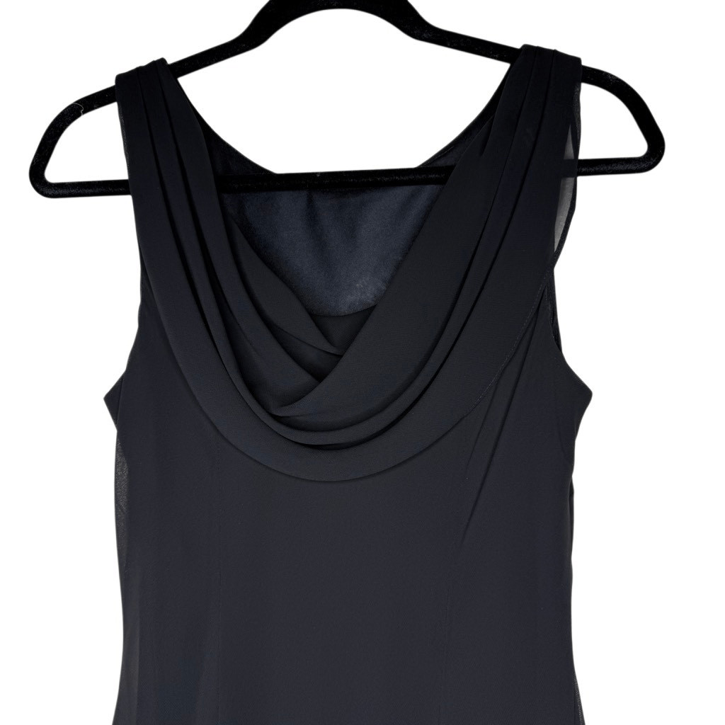 SL Fashions Blk Chiffon Y2K Embroidered Dropped Waist Handkerchief Hem Sz12