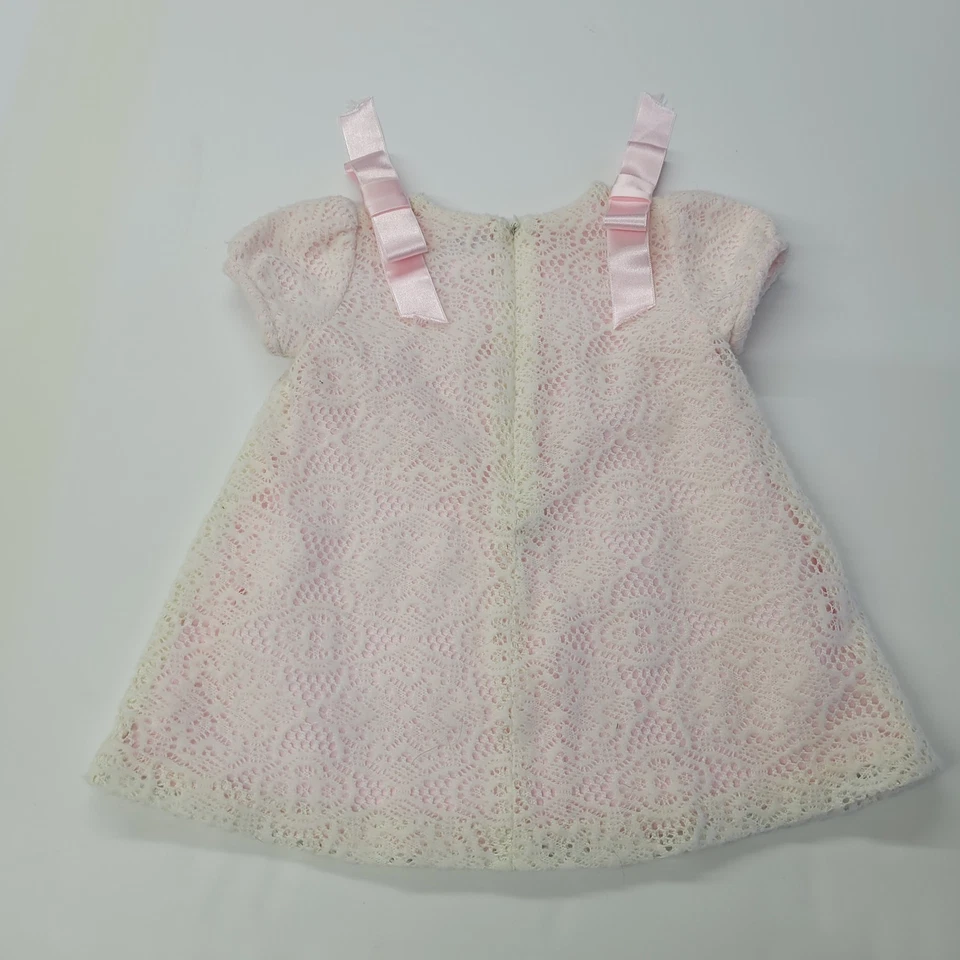 LULI & Me Baby девочек платье 6 М розовый кружевной атласный банты крышка рукав с подкладкой вечеринки наряд - Изображение 3 из 4