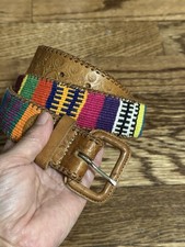 VTG Guatemalan Multicolor Hand Woven Handmade Leather Belt 35 Embossed