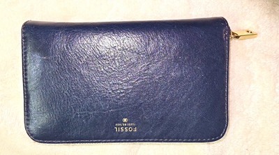 Fossil Women s Zip-Around Wallet Blue/Pink, Solid, Credit Card, Folding