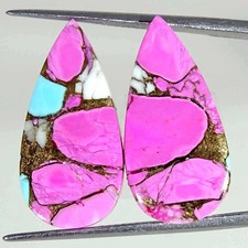 17.10Cts Cotton Candy Pink Copper Turquoise Pear Pair Cabochon Loose Gemstone