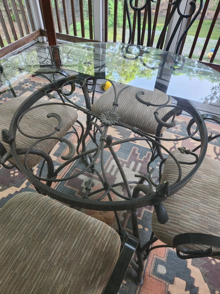 Wrought Iron Glass Top Table, 4 Chairs & Shelf Set - Image 3 of 4