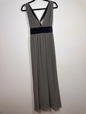Bohemia Maxi Dress Brown Striped Empire Waist Small Sleeveless Deep V Neck Boho