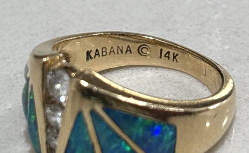 Authentic Vintage Kabana 14K Yellow Gold Ring, Premium Opal Inlay Diamonds Sz 6 - Picture 5 of 9