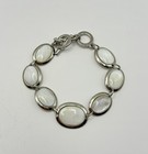 Mother of Pearl Effect Bracelet — Silver Tone Oval Link Toggle Clasp