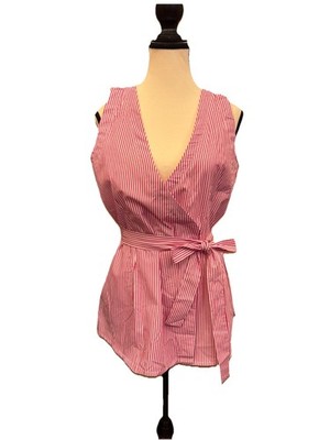 Neiman Marcus Pink & White Striped Wrap Top Women s Medium   New Without Tags