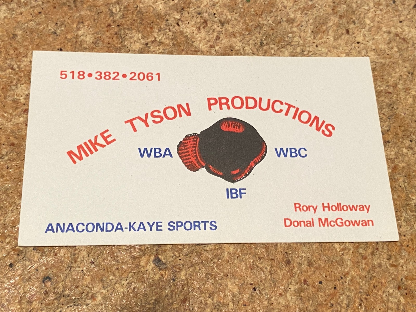 Vintage Mike Tyson Productions Business Card Rare Boxing Memorabilia BT1
