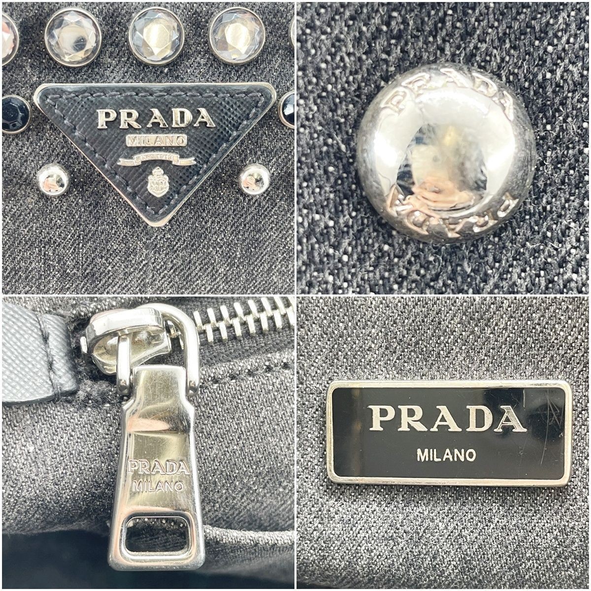 Used PRADA Bijou Denim Canapa 2WAY Tote Bag Handbag 1BG642 Black Triangle Logo 2 thumbnail 8