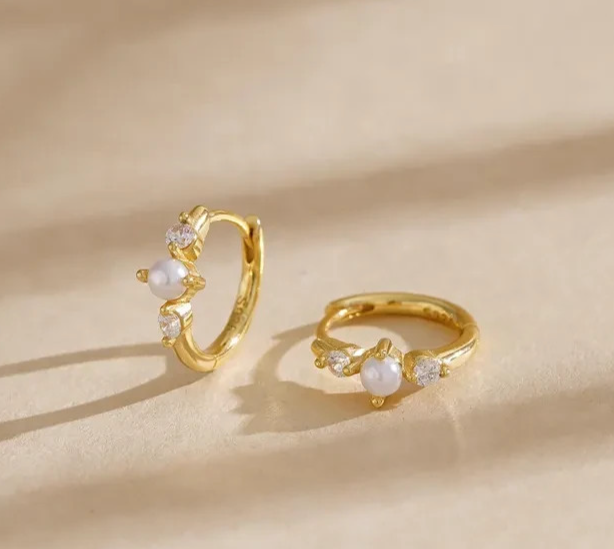2ct round Lab Created Diamond Pearl Hoop Earrings 14K Yellow Gold Plated Women’s