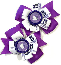 Beautiful Northwestern Wildcats Set of Pigtail hair bows for girls.