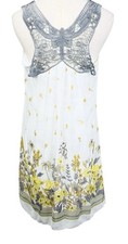 JUMP Vintage Mini Dress Sz M Floral Butterfly Design Sheer Yellow Lined Y2K