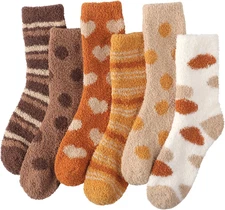 Plush Slipper Socks Women - Colorful Warm Fuzzy Crew Socks Cozy Soft for Winter 