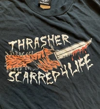 Vintage 2000s Thrasher Scarred 4 Life Skateboards Black T-shirt Sz Large