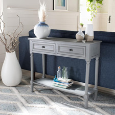 Tate Distressed Grey Console Table with 2 Drawers and Bottom Shelf