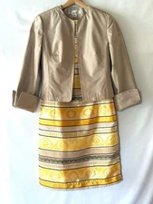 Chetta B Women’s  Sleeveless Yellow Brocade Dress Size 8 with Silk Jacket Size 6