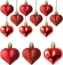 12Pcs Heart Ornaments Multi Finish Heart Baubles Hanging Ornaments for Valentine