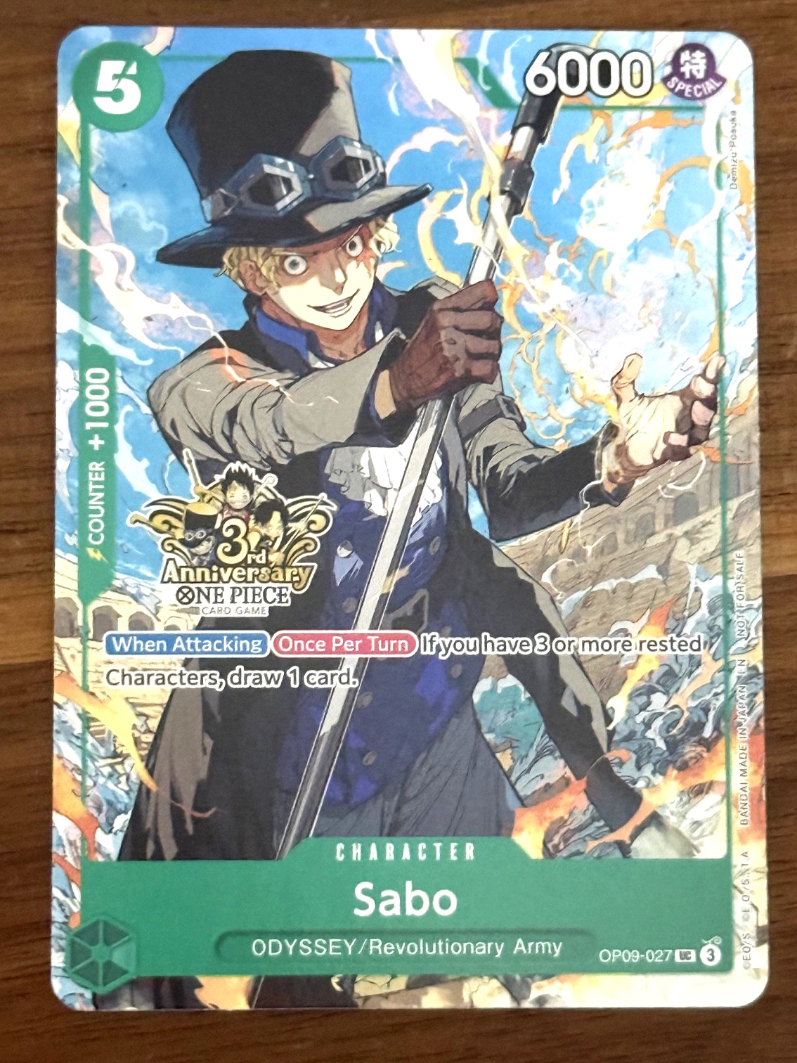ONE PIECE TCG SABO RARE 3RD ANNIVERSARY STAMPED PROMO OP09-027 NM