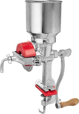 Getreidemühle, Gusseisen Handmühle mit hohem Trichter zum Mahlen von Kaffee, Mais, Hafer