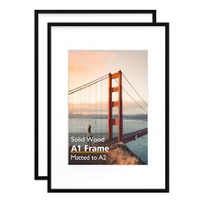 A1 Picture frame Black, Solid Wood frame with Acrylic Plexiglass for Pictures...
