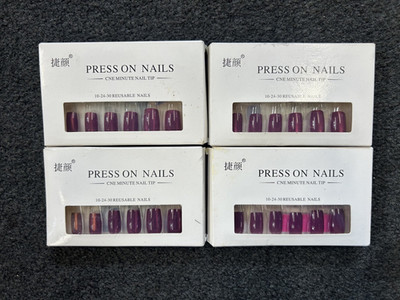 4 Stück Press On Nails CNE Minute Nagelspitze 10-24-30 Mehrwegnägel #glitter purple