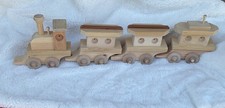 Wooden Toy Train Set Handmade 4 Pieces Raw Wood