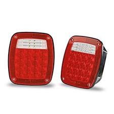 2PC 12V Universal LED Trailer Tail Lights with 38 Red, White LEDs - Stop,