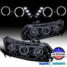 Fits 2006-2011 Honda Civic 2dr Led Halo Projector Headlights Glossy Black Smoke Fits 2006-2011 Honda Civic 2dr Led Halo Projector Headlights Glossy Black Smoke