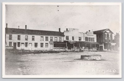 Shoe Store Old Hotel Street Scene North Fairfield Ohio RPPC Postcard