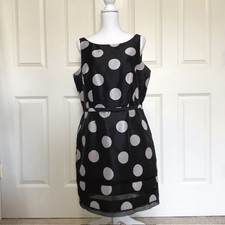 Taylor Black Silver Polka Dot Sleeveless Dress Sheer Hem SIZE 14 Cocktail Party