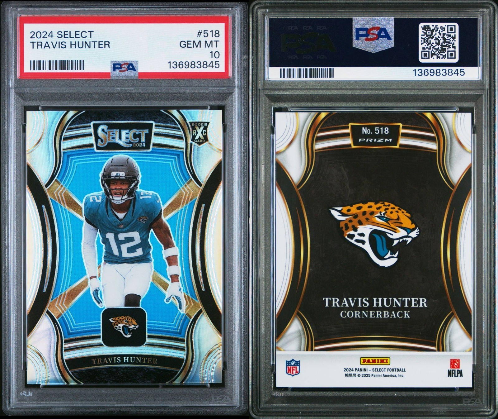 2024 Panini Select - Travis Hunter #518 XRC Rookie Prizm PSA 10 Jaguars