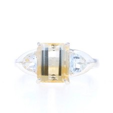 Sterling Silver Citrine White Topaz Ring - 925 Emerald Cut 3.73ctw