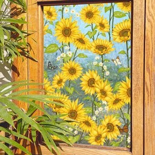 Window Privacy Film Rainbow Sunflower Window Clings 3D Decorative Vinyl Stain...