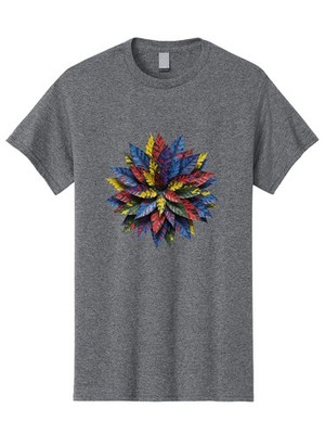 Colorful-Leaves-Mandala Mens Graphic Tee, 100% Cotton, Casual Summer Wear