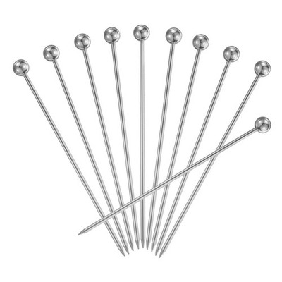 10Pcs Edelstahl Cocktail Zahnstocher 4,25 Zoll Silber Ball
