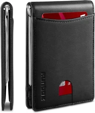 Slim Wallet for Men Genuine Leather RFID Blocking Bifold Minimalist Front Poc...