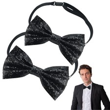 2pcs Sequin Bow Tie Black Men Sparkly Mens Bow Tie Adjustable Pre Black - 2pcs