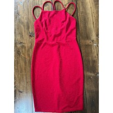 New Capricho Red Glitter Shimmer Bodycon Dress Multi Strap Caged Back Size S