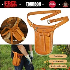 TOURBON Leather Florist Bag Holder Gardening Belt Florist Organizer Phone Case