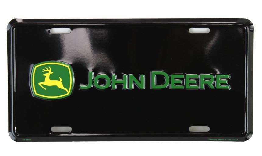 Plaque métallique noire John Deere 15x30 cm décorative pour garage vintage