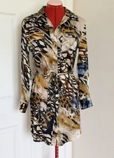 $280 NWOT Marciano Guess 100% Silk Animal Print Shirt Dress Tunic XS–S Belted